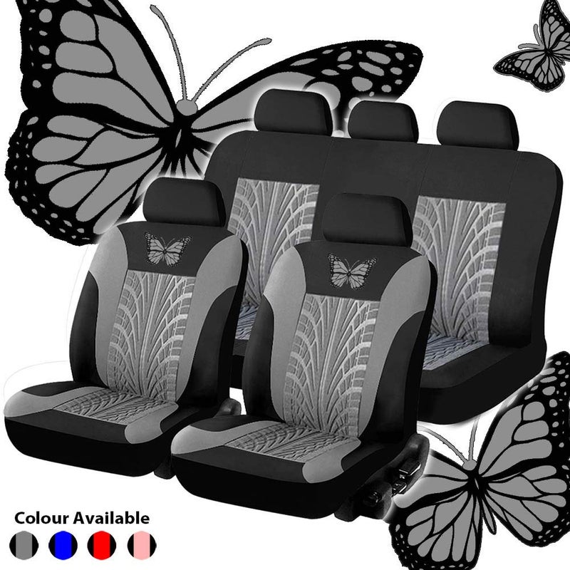 Carrfan Car Seat Cover Full Set, Grey Universal Butterfly Pattern Embroidery Auto Seat Cover Set - Image 2